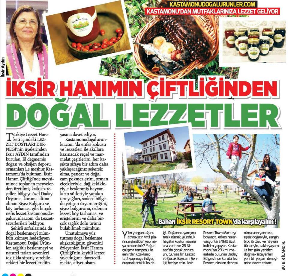 Milliyet Gazetesi – 11 Mayıs 2015 - İksir Hanım'ın Çiftliğinden Doğal Lezzetler